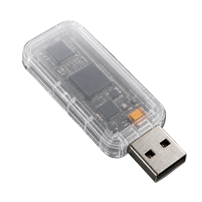 Clé USB transparente KRYPT Édition 001 sur fond noir